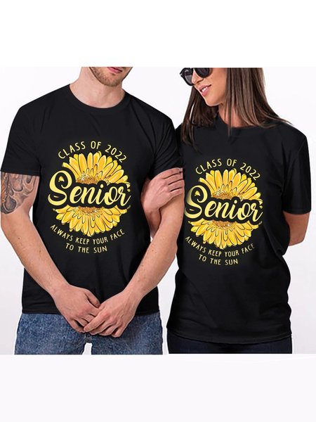 

Unisex 1pc 2022 New Year Round Neck Short Sleeve Couple's T-Shirts, Black, T-shirt