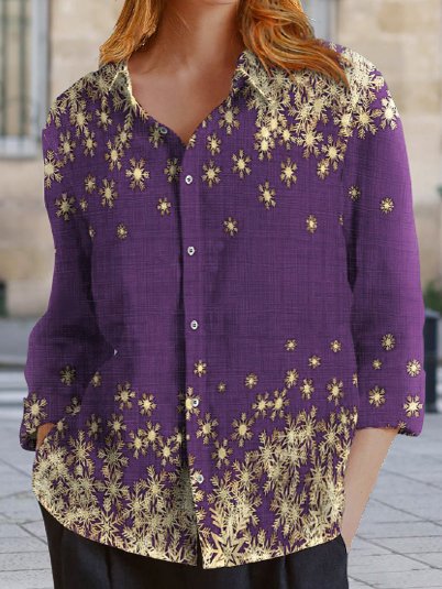 

Geometric Printed Shirt Collar Loosen Long Sleeve Shirts & Tops, Purple red, Blouses & Shirts