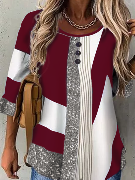 

Color Block Long Sleeve Tops, Red, Long sleeve tops
