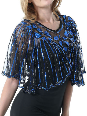 

Take a short short waistcoat, all-match thin sequined dress, beaded coat, P shawl, Blue, Scarves&Gloves