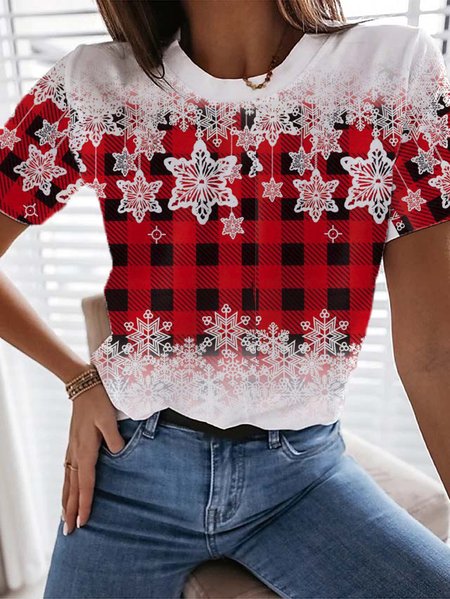 

Grid Loosen Vacation Shirts & Tops, Red, Tops