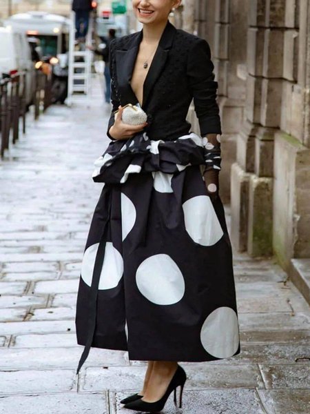 

Polka Dots Loosen Elegant Skirt, As picture, Midi Skirts