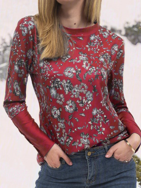 

Floreale Girocollo Top, Vino rosso, Blouses & Shirts