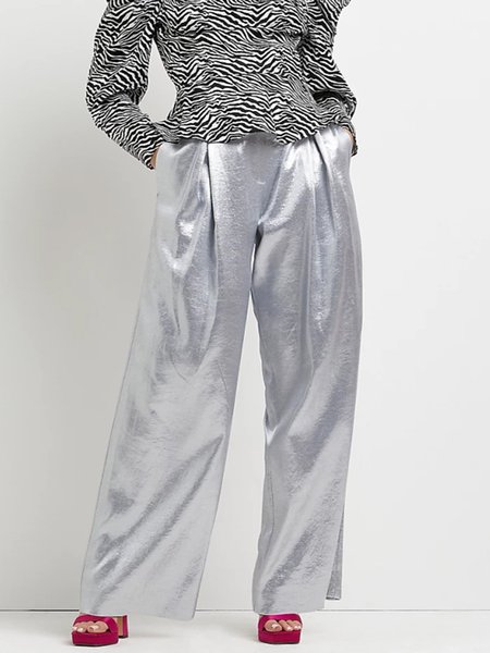 

Regular Fit Solid Party Wide Leg Pants, As picture, Wide Leg Pants