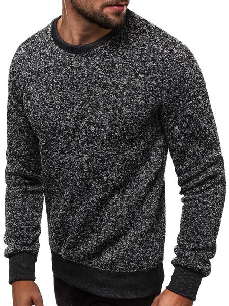 

Men's Slim Round Neck Long Sleeve Sweatshirt, Black, Sweater