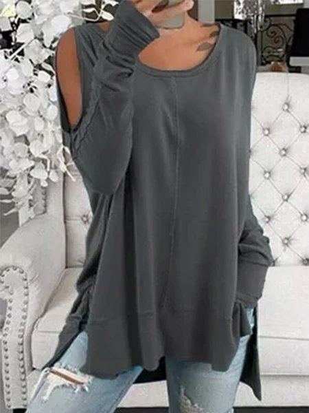 

Casuale Allentare Cotone Top, Grigio scuro, Blouses & Shirts