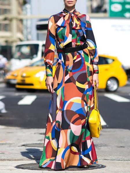 

Vacation Color Block Geometric Dress, As picture, Maxi Dresses