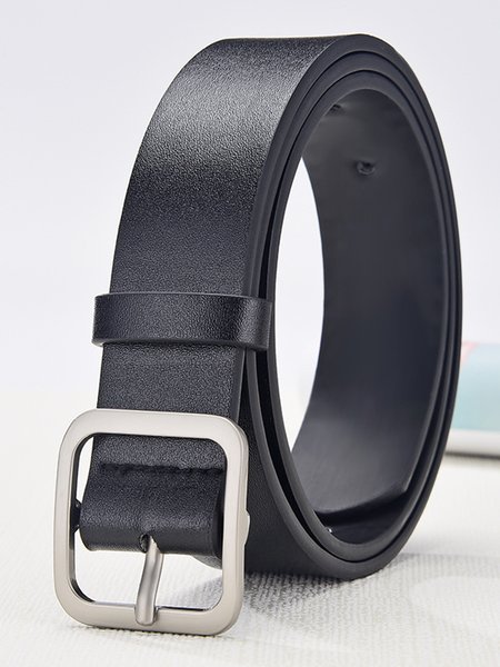 

Simple Plain Square Buckle Belt, Silver, Belts