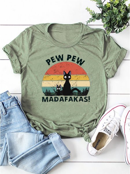 

Cat print pattern top, Green, T-shirts