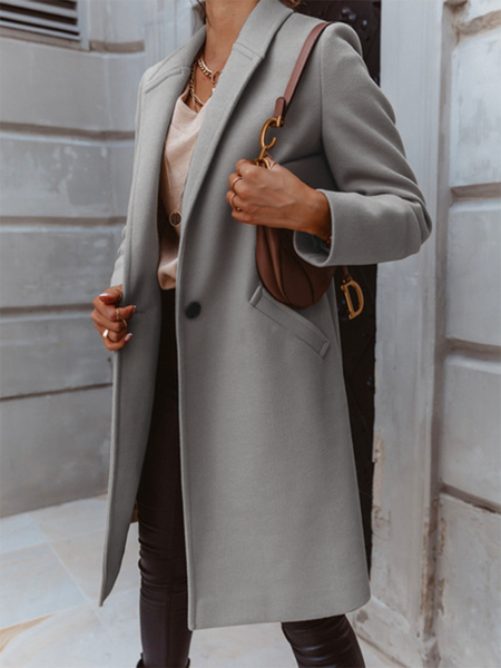 

Risvolto Maniche Lunghe Tinta Unita Giubbotto, Grigio chiaro, overcoat