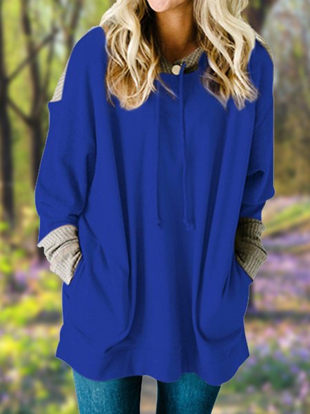 

Allentare Cotone miscele Felpa Giunzione a due colori Maglione alla moda personalità maglione, Blu, Blouses & Shirts