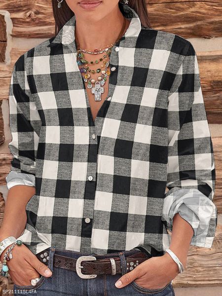 

Shirt Collar Loosen Shirts & Tops, Black-white, Shirts & Blouses