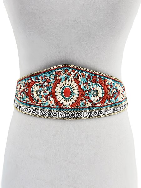 

Ethnic Style Turquoise Elastic Wide Belt, As picture, Accessories