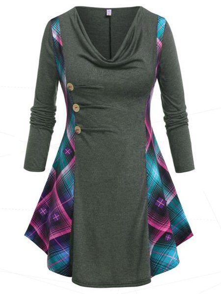 

Casual Long Sleeve V Neck Dresses, Deep gray, Mini Dresses