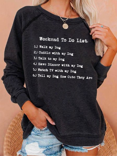 

Fun text printed round neck long-sleeved sweatshirt, Black, Hoodies&Sweatshirts