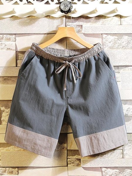 

Cotton And Linen Stitching Men's Shorts, Grey-blue, Men's shorts