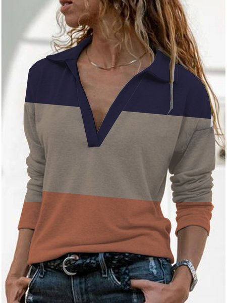 

Funny Color Contrast Cute Loosen Casual Shirts & Tops, As picture, Long sleeves