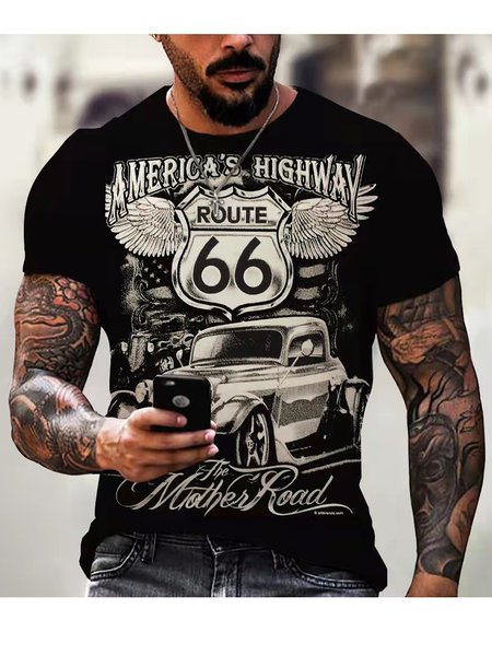

Route 66 Graphic Crew Neck Short Sleeve Tee, Black, T-shirt