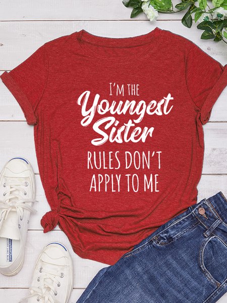 

Women's I'm the Youngest Sister Rules Don't Apply To Me Casual T-shirt, Red, T-shirts