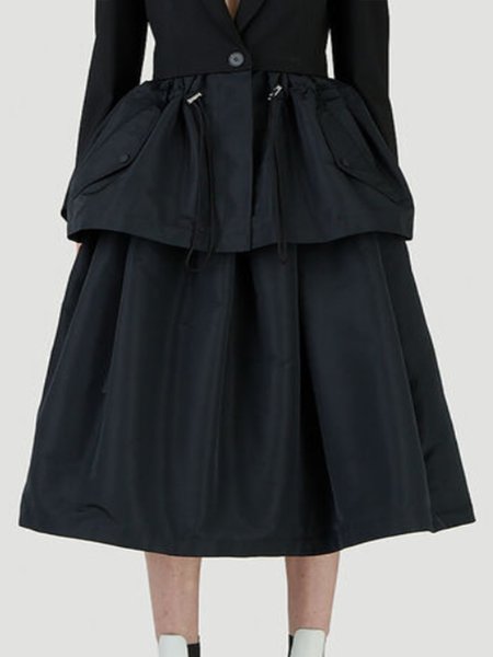 

Solid Loosen A LineA Skirt, Black, Midi Skirts