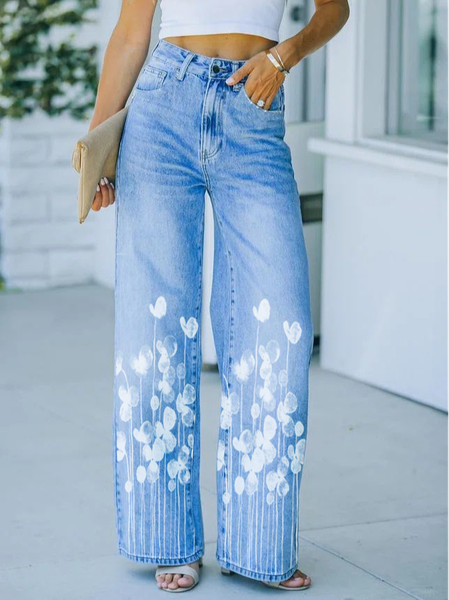 

Loosen Floral Pants, Light blue, Pants