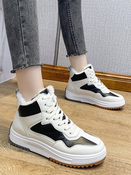 

Casual Splicing Plus Velvet Warmth Platform Shoes, Black, Sneakers