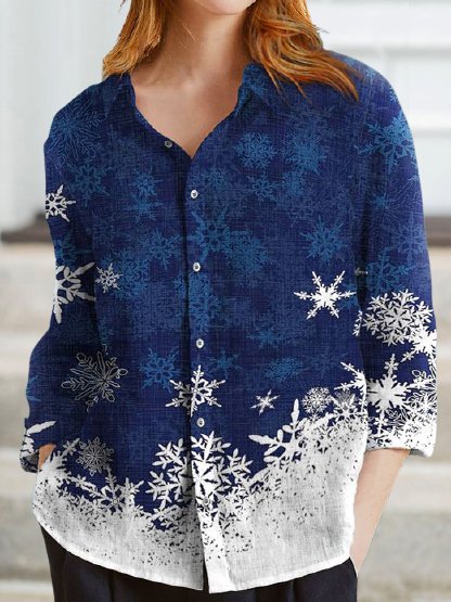 

Geometric Ombre Printed Casual Long Sleeve Shirt Collar Shirts & Tops, Blue, Shirts & Blouses