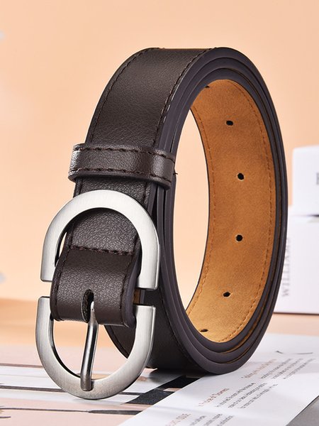 Simple Plain Double D Buckle Belt, Coffee, Accessories