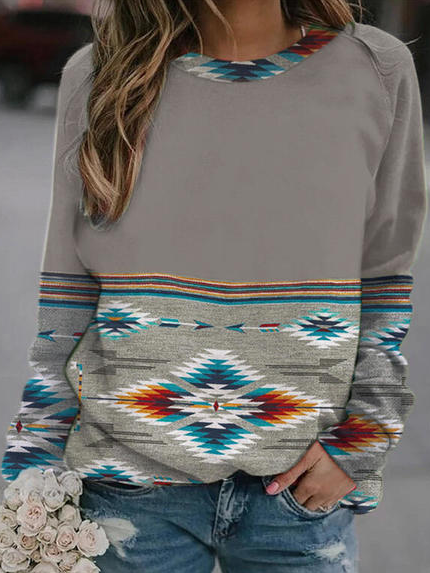 

Casual Loosen Tribal Shirts & Tops, Gray, Tops