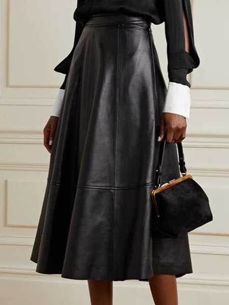 

Simple Elegant Work Date Daily Plain Skirts, Black, Midi Skirts