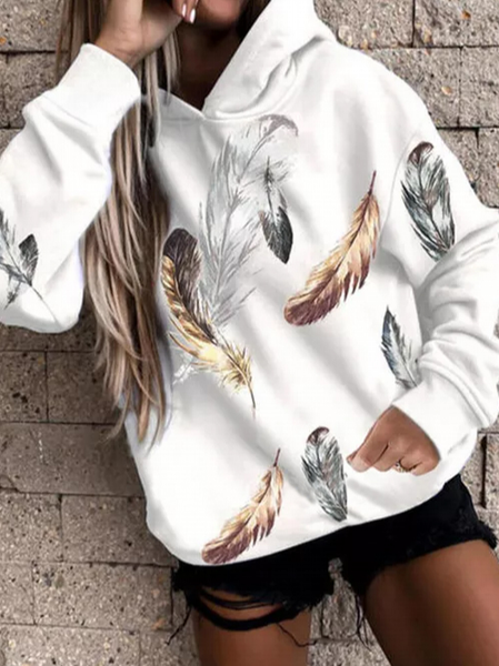 

Loosen Casual Feather Sweatshirt, White, Sweatshirts & Hoodies