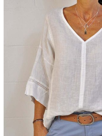 

V Neck Loosen Shirts & Tops, Khaki, Blouses & Shirts