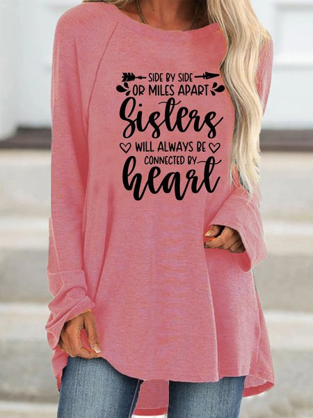 

Sisters Will Always Be Connected By Heart Print Knitting Dress, Pink, Long sleeves