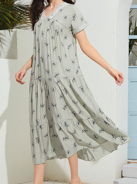 

Vacation Sweet Printed Lady Loosen Dresses, Gray, Floral Dresses