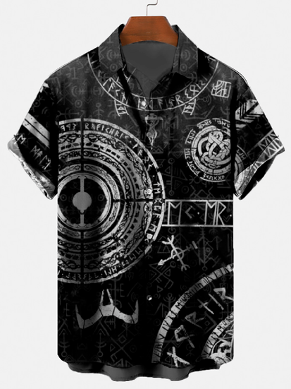

Hawaiian Vintage Viking Men's Casual Short Sleeve Shirt, Black, Men's Floral shirt