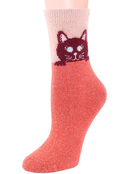 

Simple Color Block Cat Wool Socks, Orange, Socks