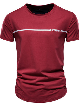 

Men's Letter Print Crew Neck Short sleeve T-shirt, Wine red, T-shirt