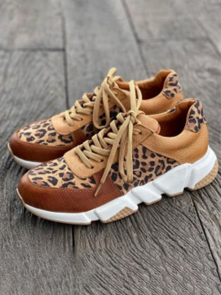 

Casual Leopard Print Stitching Lace Up Sneakers, As picture, Athletic & Casual Shoes