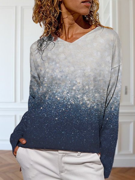 

Ombre Casual V Neck Tops, Multicolor, Tops