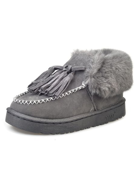 

Simple Tassel Stitching And Velvet Warm Flat Shoes, As picture, Flats
