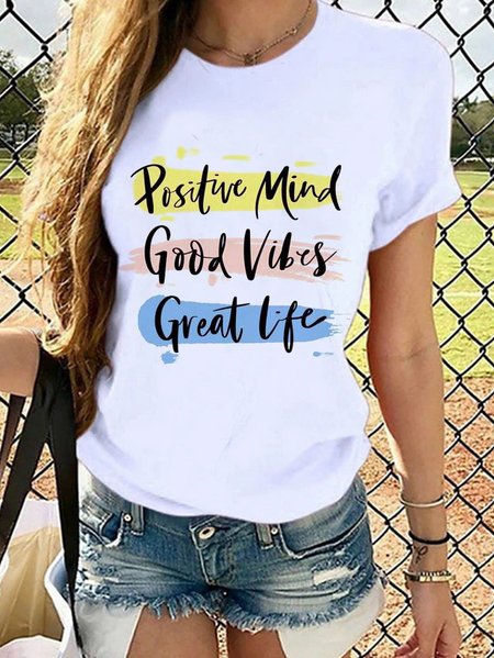 

Letter Loosen Cotton Blends Shirts & Tops, White, Tops