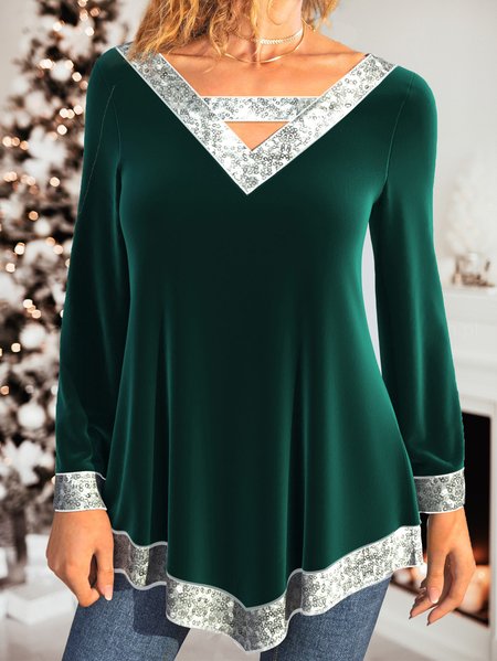

Gorgeous V Neck Loosen Shirts & Tops, Green, Tops