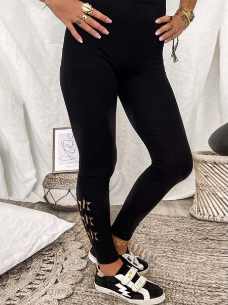 

Regular Fit Basics Cotton Blends Star Leggings, Black, Leggings