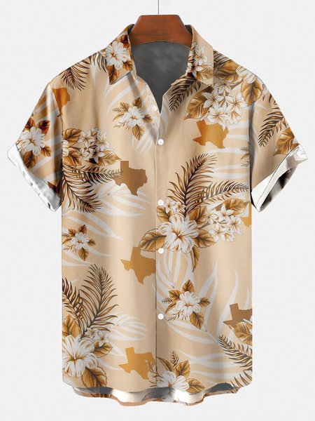 

Vintage Hawaiian Plant Floral Short Sleeve Shirt, As picture, Men's Floral shirt
