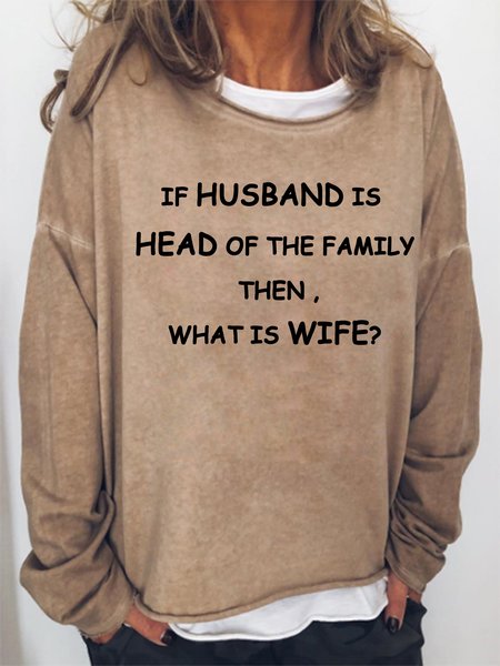 

What Is Wife Round Neck Long Sleeve Sweatshirt, Light brown, Hoodies&Sweatshirts