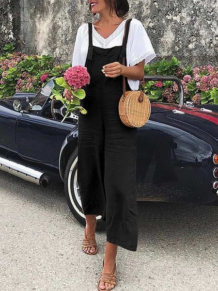 

Casual Solid Jumpsuit & Romper Overall Jumpsuit, Black, Jumpsuits