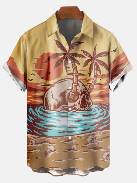 

Vintage Hawaiian Coconut Short-sleeved Shirt, As picture, Men's Floral shirt