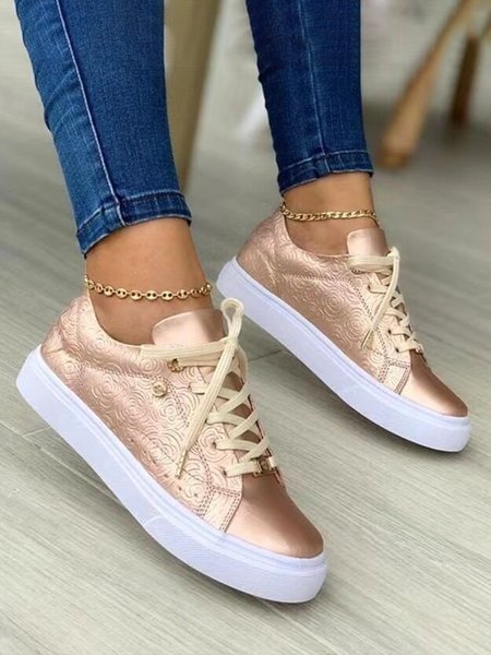 

Simple Embossed Metal Lace Up Sneakers, Rose gold, Sneakers