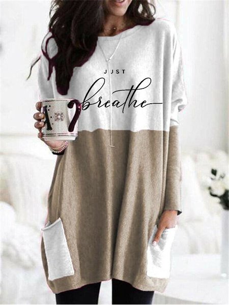 

Loosen Crew Neck Dresses, Light khaki, Dresses