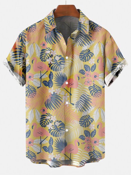 

Vintage Hawaiian Plant Floral Short Sleeve Shirt, As picture, Men's Floral shirt